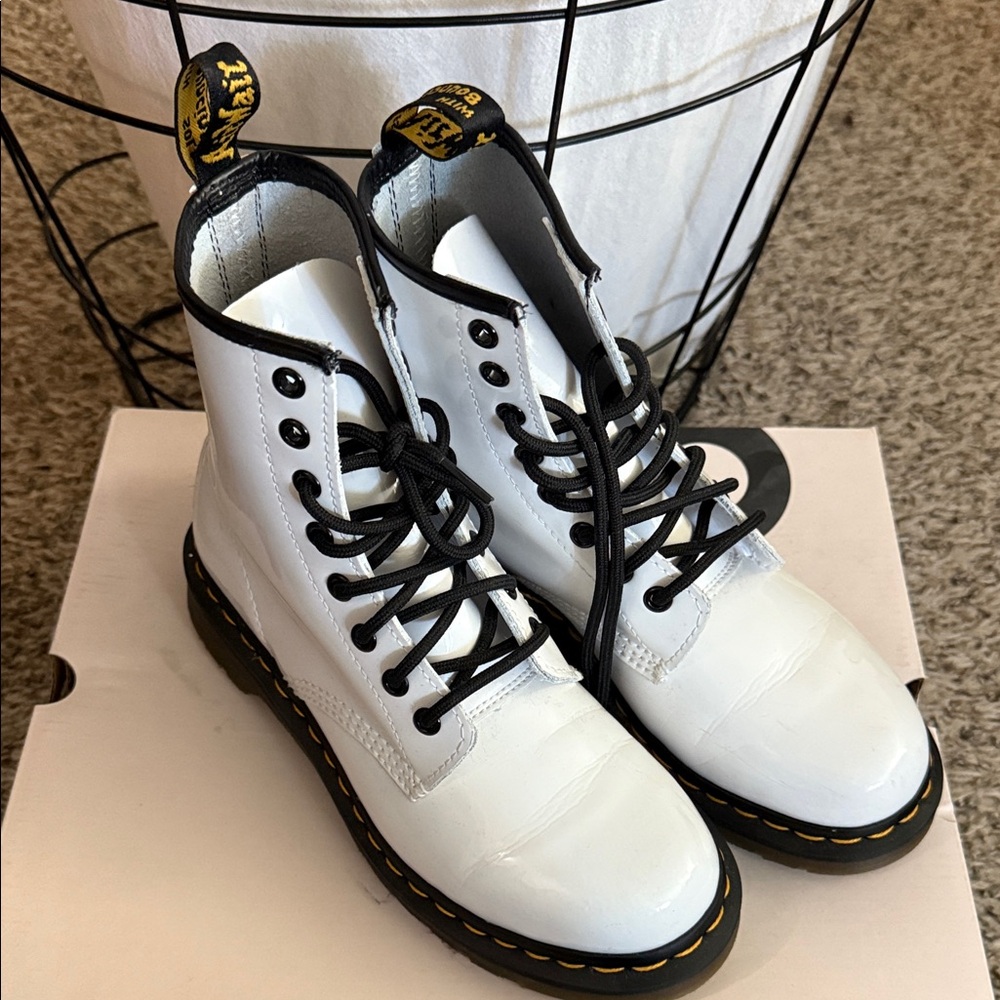 Dr. Martens White Leather Boots with Black Laces